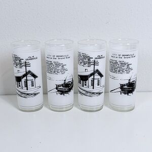 4 Vintage Libbey Grandville, Michigan Frosted Highball Glass Set